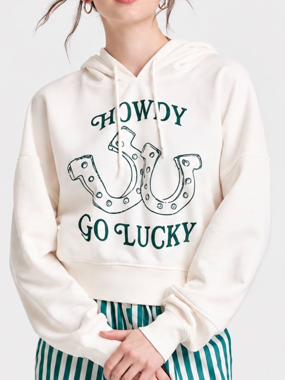 🤠 Grayson Threads Howdy Go Lucky Horseshoe Cropped Hoodie White M